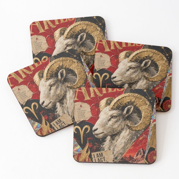 Item preview, Aries Zodiac Collage – Fiery Red & Gold Astrology Impasto Design designed and sold by Jandedan.