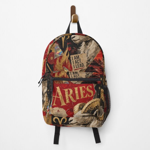Item preview, Aries Zodiac Collage – Fiery Red & Gold Astrology Impasto Design designed and sold by Jandedan.