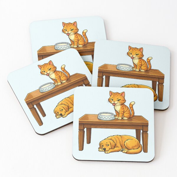 Item preview, Funny Cat on Table and Sleeping Dog Cartoon PNG | Cute Pet Illustration Transparent Background designed and sold by arifali786.