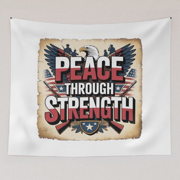 Item preview, Peace Through Strength – Patriotic Eagle Military Design designed and sold by MerchlyMike.