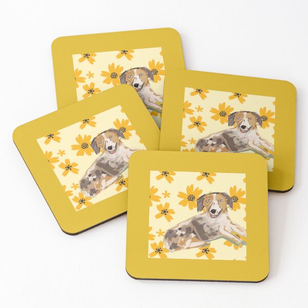 Item preview, Australian Shepherd in retro flower background  designed and sold by 2nd Act Retro Dog Shop.