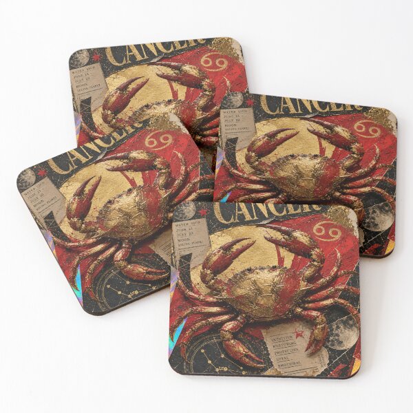 Item preview, Cancer Zodiac Collage – Fiery Red & Gold Astrology Artwork designed and sold by Jandedan.