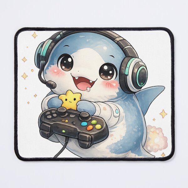 Item preview, Cute Gamer Shark With Headset designed and sold by neonvael.
