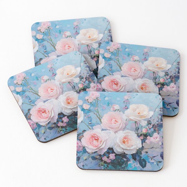 Item preview, Pink Roses Bouquet Art, Soft Pastel Blue Romantic Floral Illustration designed and sold by daila70.