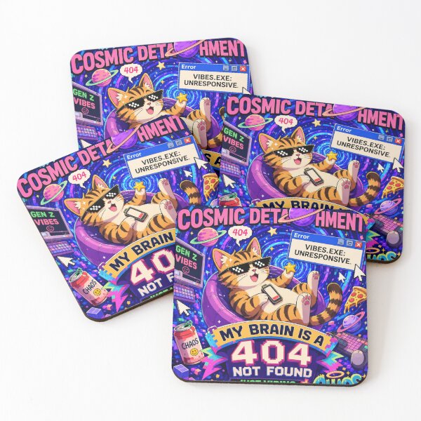 Item preview, My Brain Is A 404 – Cosmic Chaos Cat Anime Vaporwave Tee designed and sold by Dusk & Dawn Apparel.