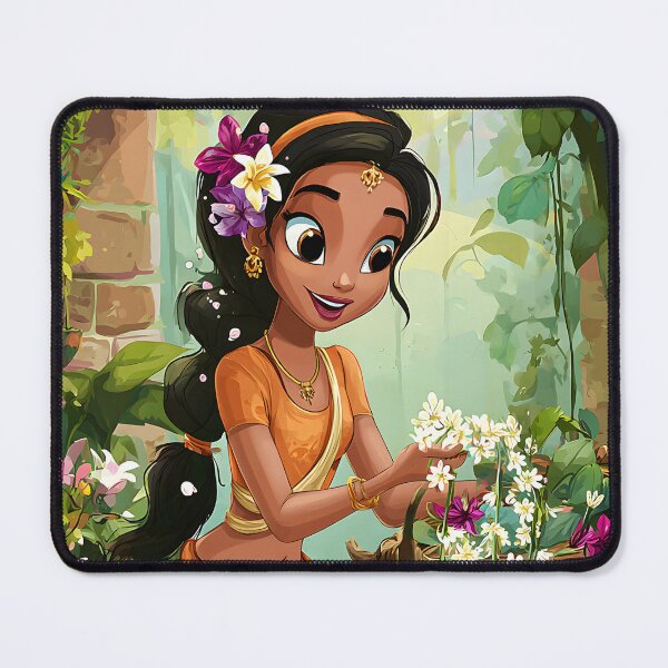 Item preview, Young Woman Collecting Flowers in Lush Garden Scene designed and sold by Artessie.