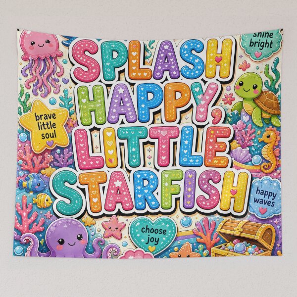 Item preview, Ocean Nursery Affirmation Art Splash Happy Little Starfish designed and sold by LoveNurseries.