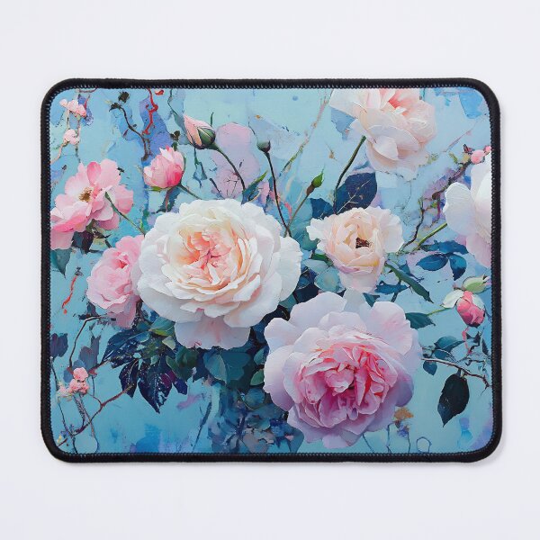Item preview, Blush Pink Roses Art, Dreamy Pastel Blue Aqua Floral Print designed and sold by daila70.