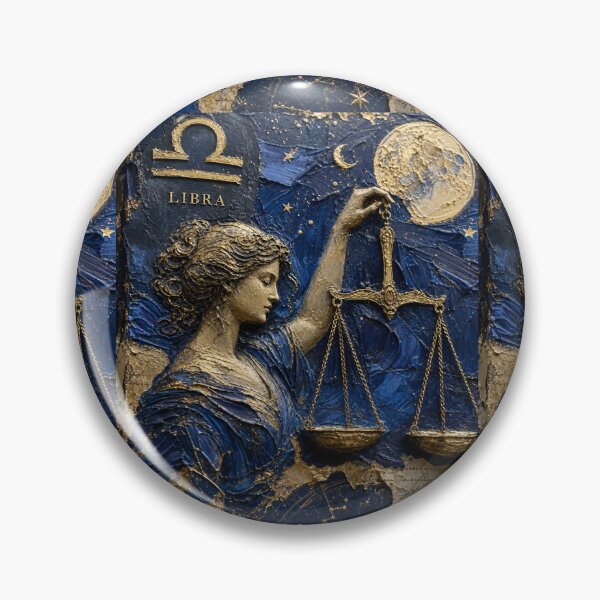 Aperçu de l'œuvre Collage du zodiaque Balance – Art de l’astrologie empâtement indigo et or créée et vendue par Jandedan.