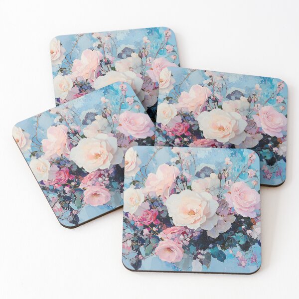 Item preview, Romantic Rose Bouquet Art, Soft Pink Cream Pastel Blue Illustration designed and sold by daila70.