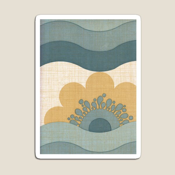 Vintage Wallpaper Retro Sun Flower Waves Pattern Magnet