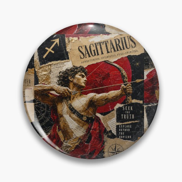 Item preview, Sagittarius Zodiac Collage – Bold Impasto & Torn Paper Astrology Art designed and sold by Jandedan.