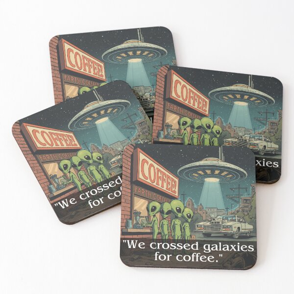 Artikelvorschau, Wir durchquerten Galaxien für Kaffee – Lustiger Alien-Retro-Science-Fiction-Humor entworfen und verkauft von FindYouByZ.
