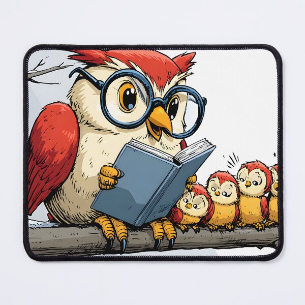 Item preview, Wise Owl Reading to Cute Baby Owls on a Branch designed and sold by Artessie.