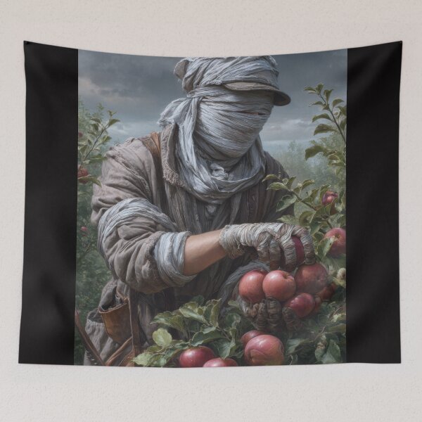 Item preview, Bandaged Orchard Harvester Picking Red Apples designed and sold by Shannon Hilson.