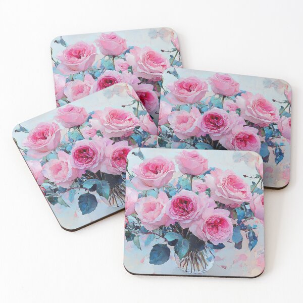 Item preview, Pink English Roses Art, Bold Vivid Floral Blue Foliage Illustration designed and sold by daila70.