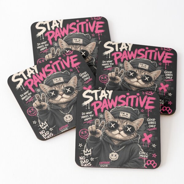 Item preview, Stay Pawsitive – Streetwear Graffiti Cat Graphic Tee designed and sold by Dusk & Dawn Apparel.