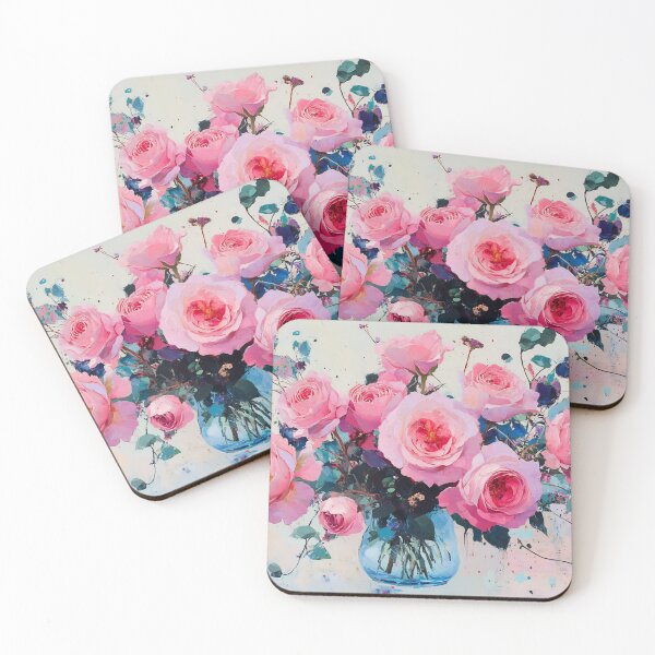 Item preview, Vibrant Pink Rose Bouquet, Blue Green Foliage Romantic Floral Art designed and sold by daila70.