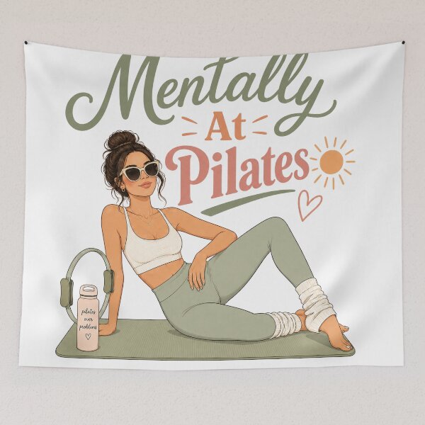 Item preview, Mentally At Pilates — Aesthetic Girl Pilates Mat Funny Quote designed and sold by SnortStudio.