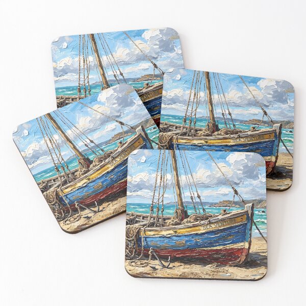 Item preview, Old Fishing Boat on Sandy Beach oil painting designed and sold by BombasticPlanet.