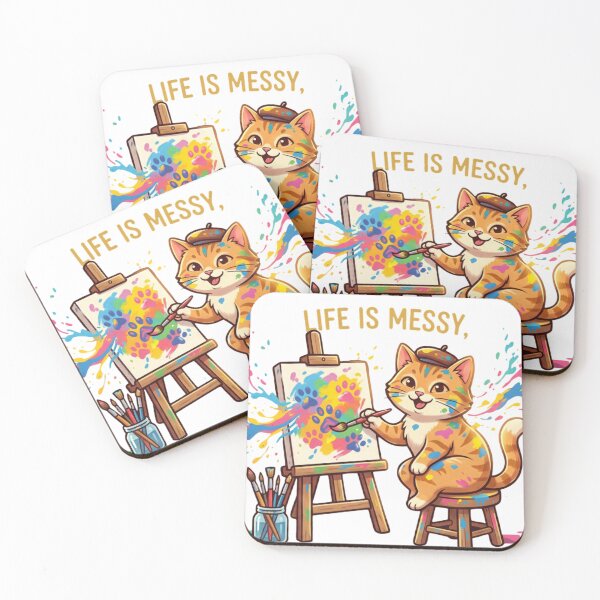 Item preview, "Life is Messy" Cute Artist Cat Painting designed and sold by funny things random.