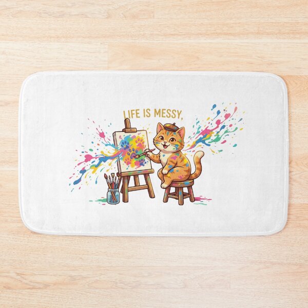Item preview, "Life is Messy" Cute Artist Cat Painting designed and sold by funny things random.