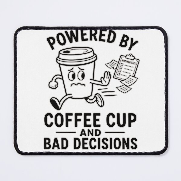 Item preview, Powered by Coffee Cups and Bad Decisions – Funny Coffee Humor T-Shirt designed and sold by MerchWSzpilkach.