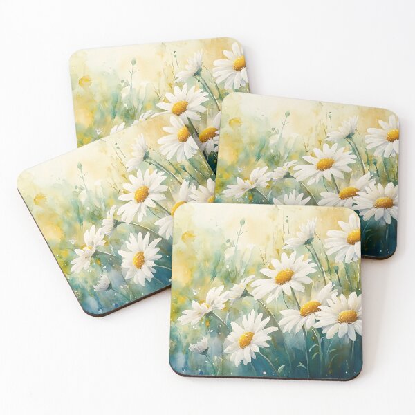 Item preview, White Daisies Spring Art, Airy Pastel Green Blue Floral Illustration designed and sold by daila70.