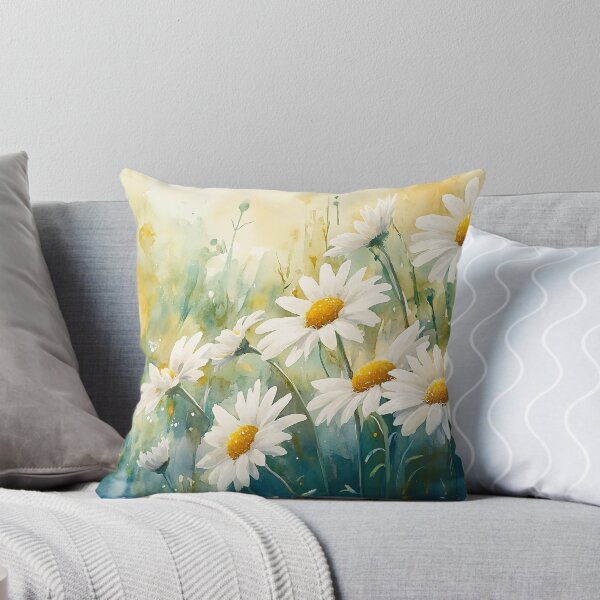 Item preview, White Daisies Spring Art, Airy Pastel Green Blue Floral Illustration designed and sold by daila70.