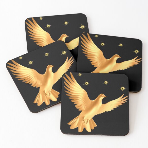 Item preview, Golden Flying Dove Stars | Metallic Peace Bird Art designed and sold by Rawafi Art Studio.