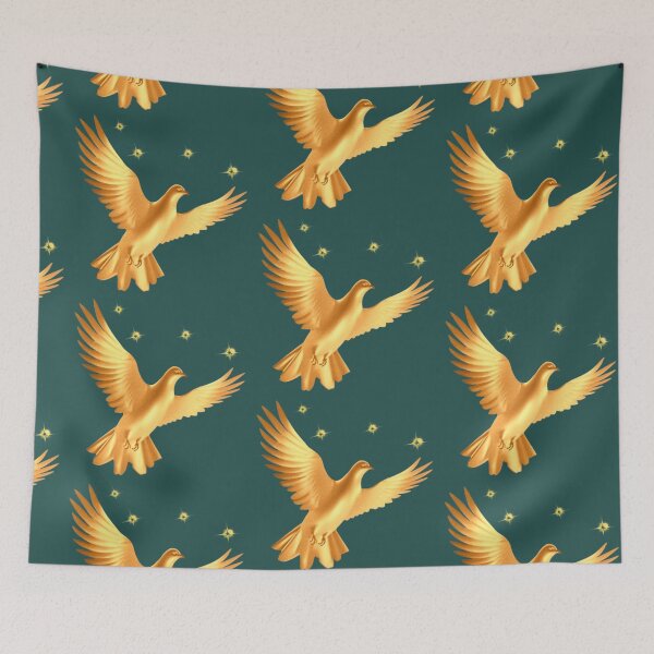 Item preview, Golden Flying Dove Stars | Metallic Peace Bird Art designed and sold by Rawafi Art Studio.