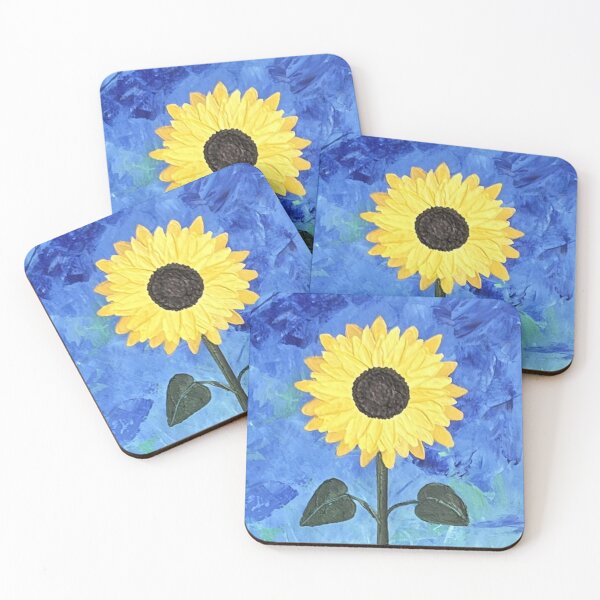 Item preview, SunFlower in Clay Pot on Blue Background designed and sold by kjkart.