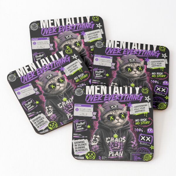 Item preview, Mentality Over Everything – Y2K Chaos Streetwear Cat Graphic Tee designed and sold by Dusk & Dawn Apparel.