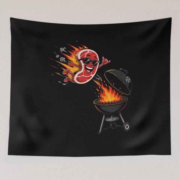 Item preview, Flying Steak BBQ Cartoon Retro Grilling Summer Graphic designed and sold by bilal sibgui.