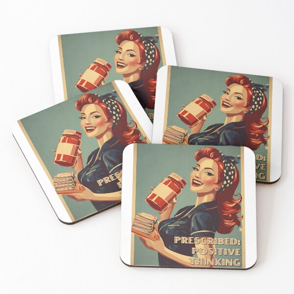 Item preview, Prescribed Positive Thinking Retro Mental Health Satire Vintage Pharmacy Design designed and sold by Quietest Riot.