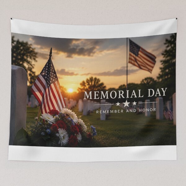 Item preview, Memorial Day Remember and Honor Military Cemetery Sunset designed and sold by riki2365.