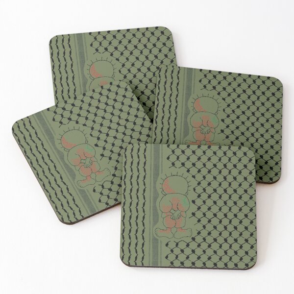 Item preview, Palestinian Handalah Caricature Tatreez Traditional Design Kufiya Pattern -Olive designed and sold by Hurriyyatee.