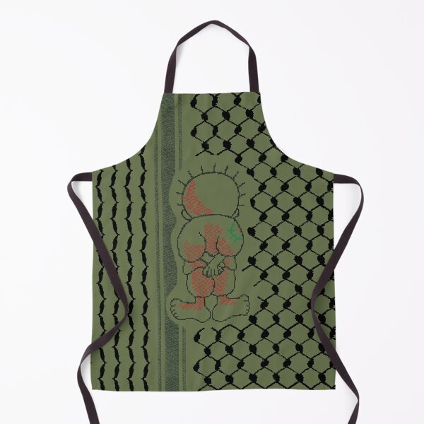 Item preview, Palestinian Handalah Caricature Tatreez Traditional Design Kufiya Pattern -Olive designed and sold by Hurriyyatee.