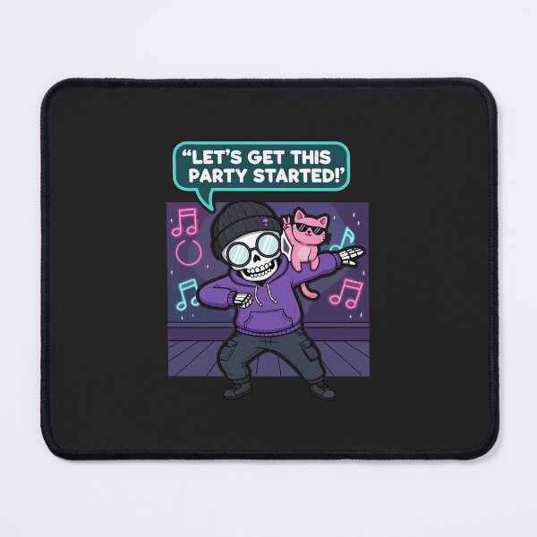 Item preview, "Let's Get This Party Started" Cute Dancing Skeleton DJ Cat designed and sold by Cipher & Soul.