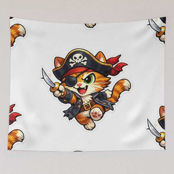 Item preview, Funny Pirate Cat Cartoon Sticker | Cute Captain Meow Kitty T-Shirt Desig designed and sold by ArtistryPulse90.