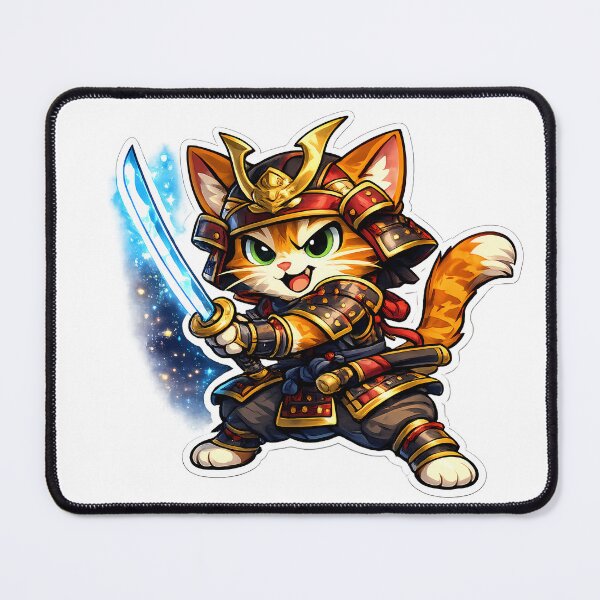 Item preview, Cute Samurai Cat Cartoon | Anime Kitty Warrior with Glowing Katana T-Shirt Design designed and sold by ArtistryPulse90.