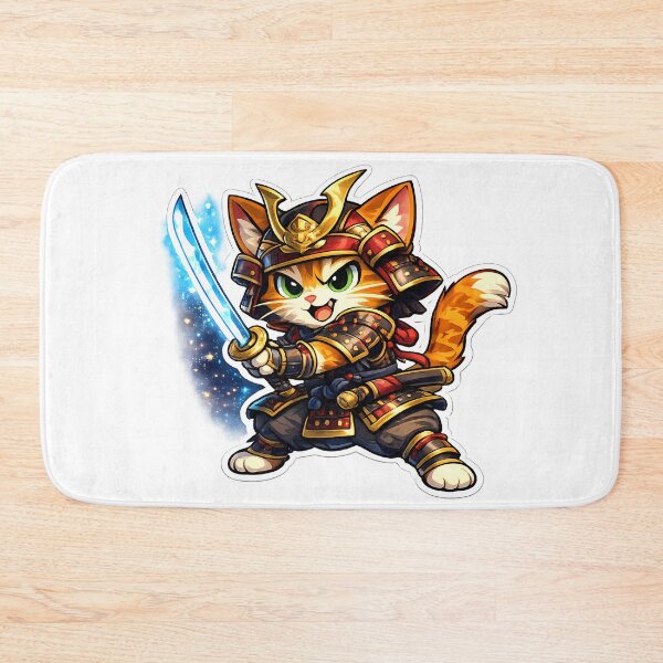 Item preview, Cute Samurai Cat Cartoon | Anime Kitty Warrior with Glowing Katana T-Shirt Design designed and sold by ArtistryPulse90.