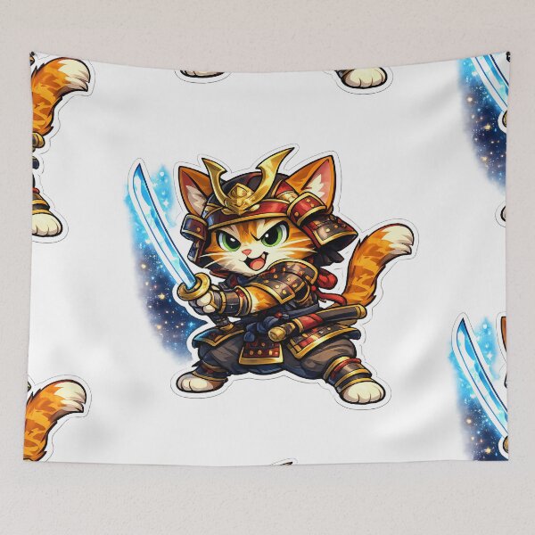 Item preview, Cute Samurai Cat Cartoon | Anime Kitty Warrior with Glowing Katana T-Shirt Design designed and sold by ArtistryPulse90.
