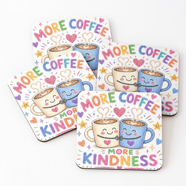 Item preview, More Coffee More Kindness Cute Coffee Cups Crayon Art Sticker designed and sold by Digital Culture Studio.