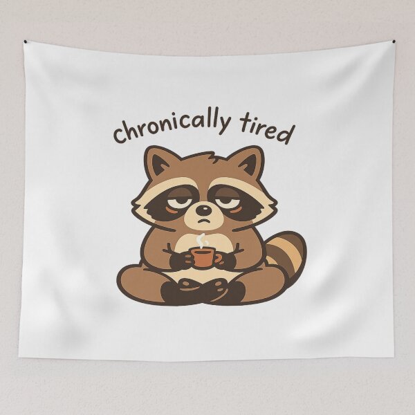 Item preview, Chronically Tired Raccoon Yoga Coffee Meme designed and sold by AMICO77.