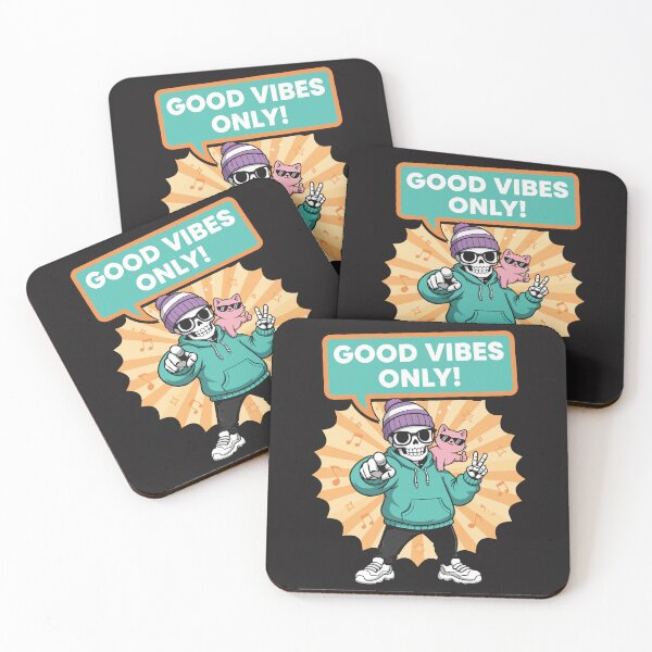 Item preview, "Good Vibes Only" Cute Skater Skeleton Pastel Goth Comic Art designed and sold by Cipher & Soul.