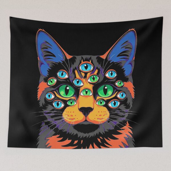 Item preview, Neon Cosmic Multi-Eyed Cat designed and sold by MarVan-Prints.