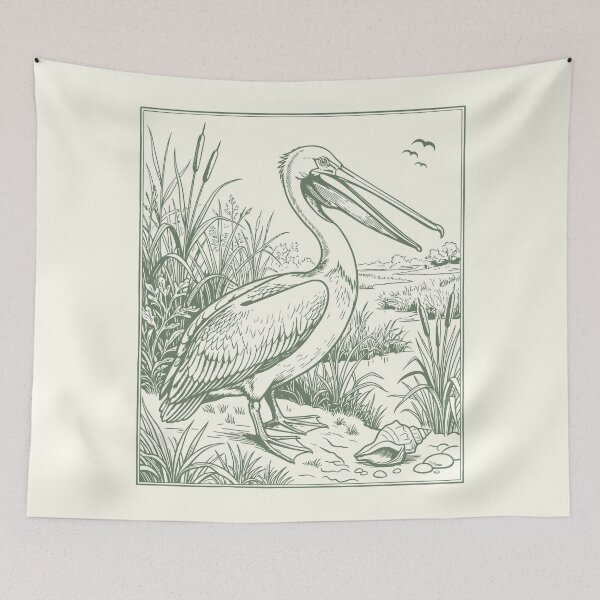 Item preview, Linocut Pelican Lake Folk Art Birdwatching Coastal  designed and sold by Y-Vibes.