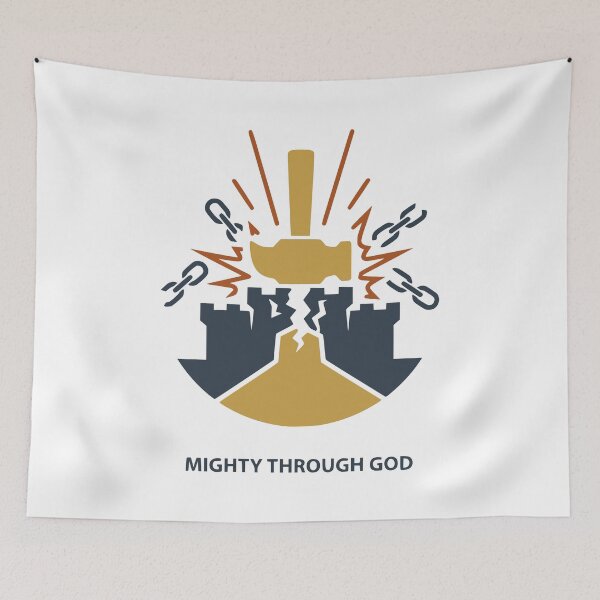 Item preview, Mighty Through God Hammer Breaking Stronghold Illustration designed and sold by FunFitLife Studio.