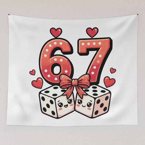 Item preview, Valentine six seven 67 dice lucky  pink cherries playful retro  Valentine designed and sold by ArtDesignTp.